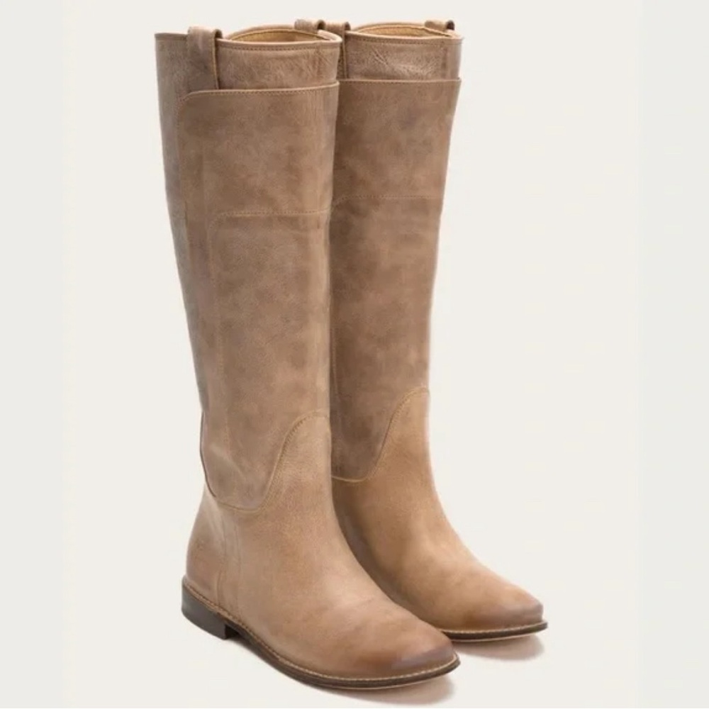 Frye Paige Tall Riding Boots taupe distressed leather boots with round toe 8.5